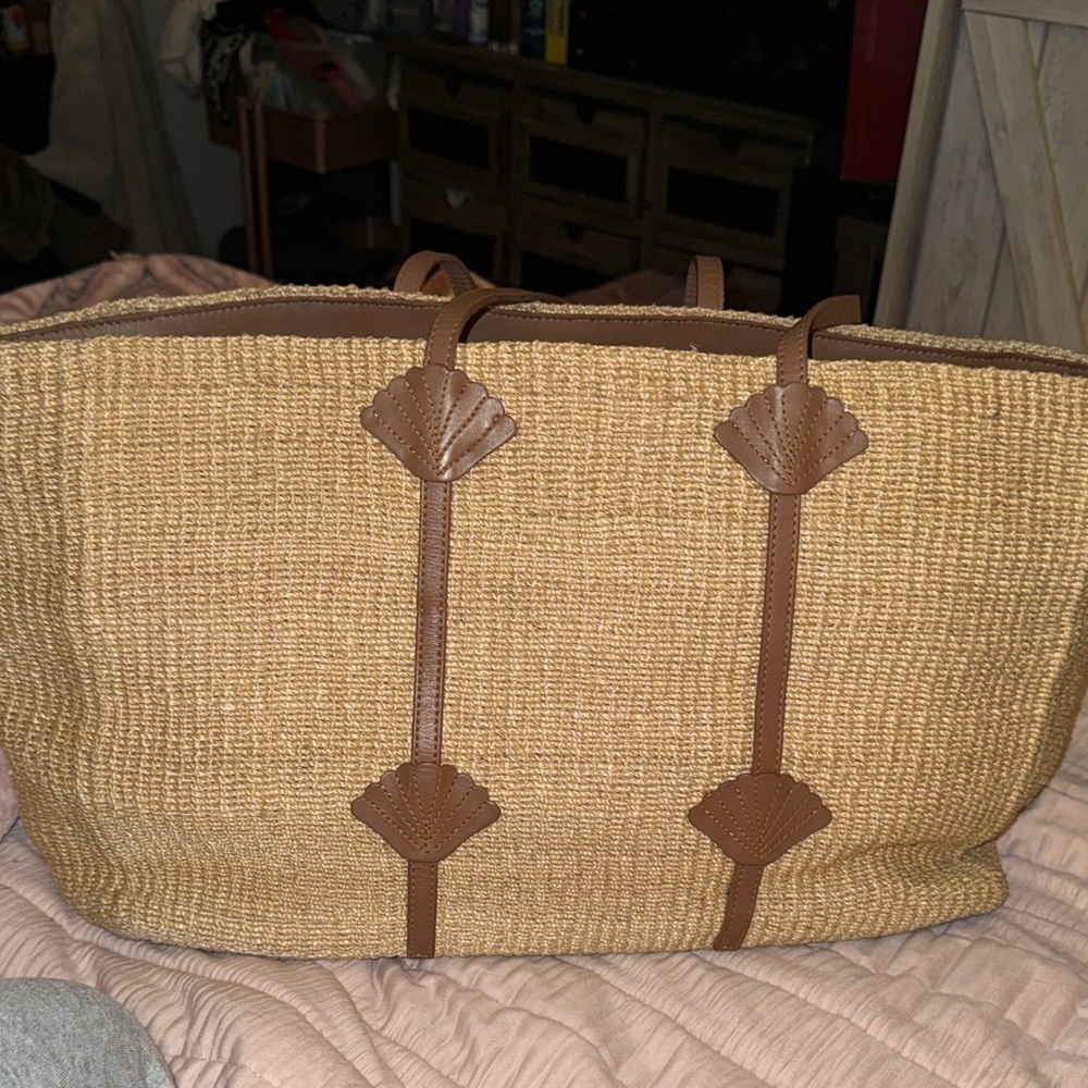Chic Tan Woven Tote with Brown Accents